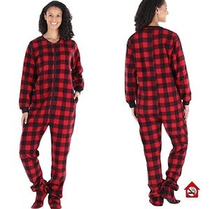 SILVER LILLY  Footed Fleet Onesy Buffalo Plaid Fleece Cabincore Cottagecore